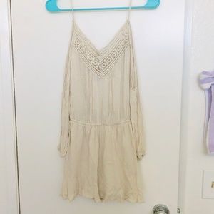 Cream Off Shoulder Crochet Romper